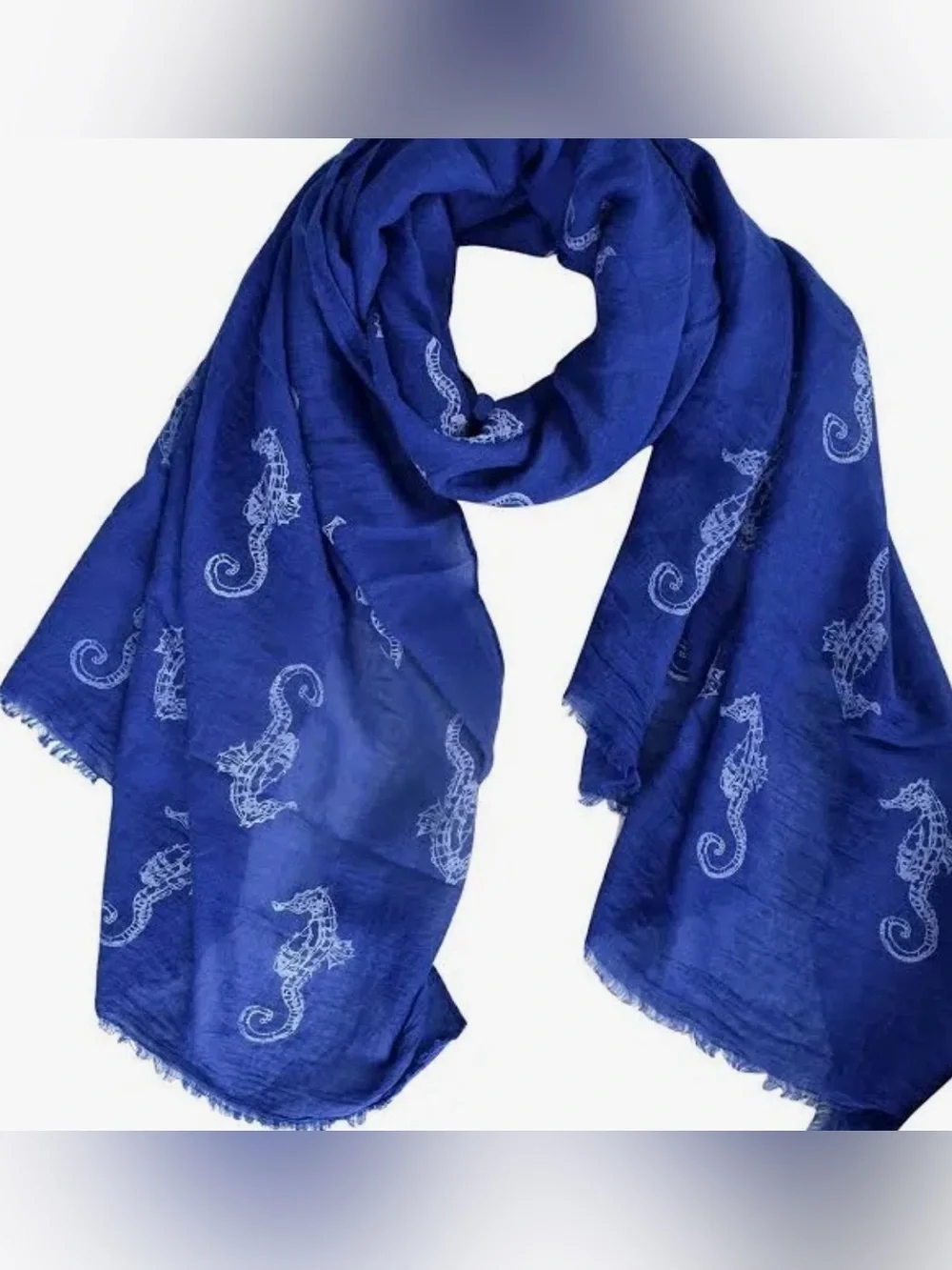 Blue Seahorse Print Lightweight Scarf Sarong